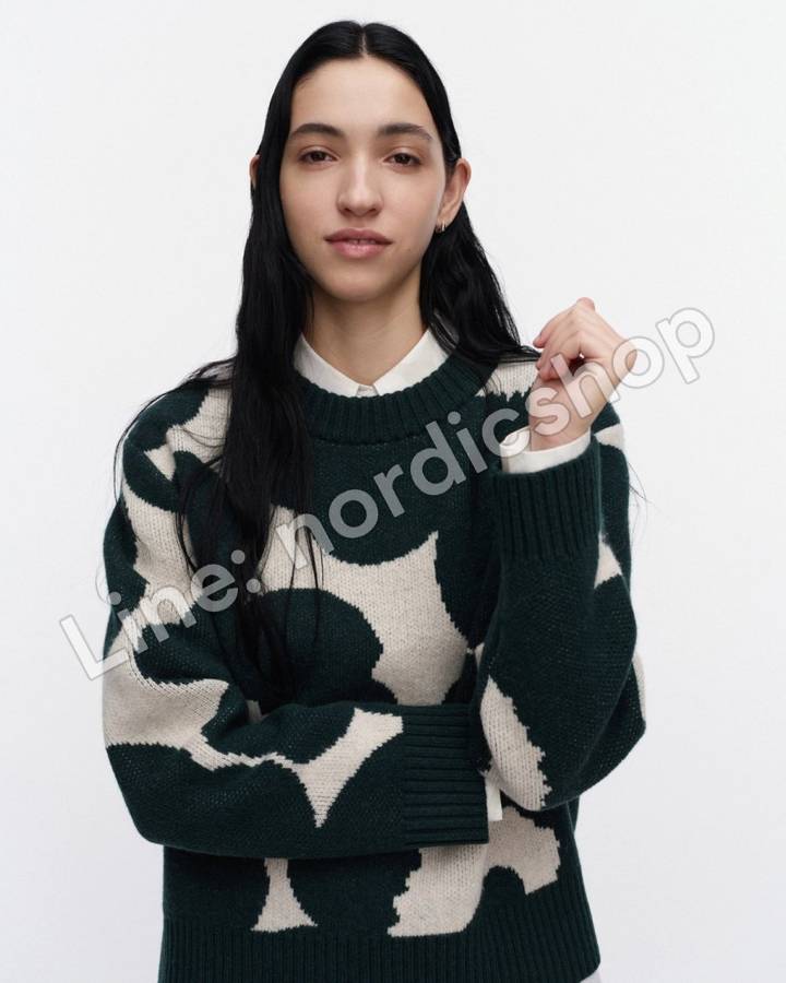 Marimekko RWS Virtaus Unikko 針織上衣・深綠、米白（4）