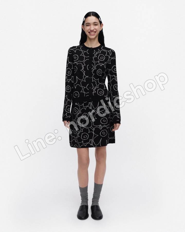 Marimekko Villi Piirto Unikko 針織外套・黑色、米白