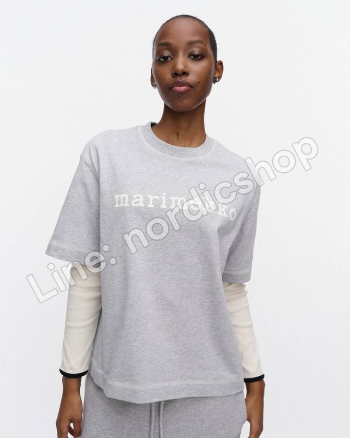 Marimekko Pyörteet Logo placement Kioski T恤・麻灰、米白（4）