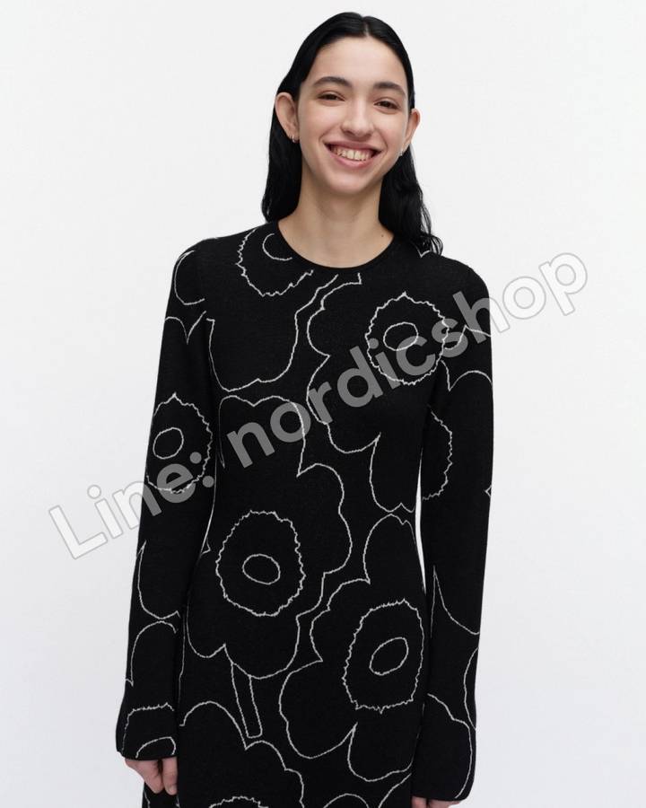 Marimekko Takaisin Piirto Unikko 針織洋裝・黑色、米白（4）