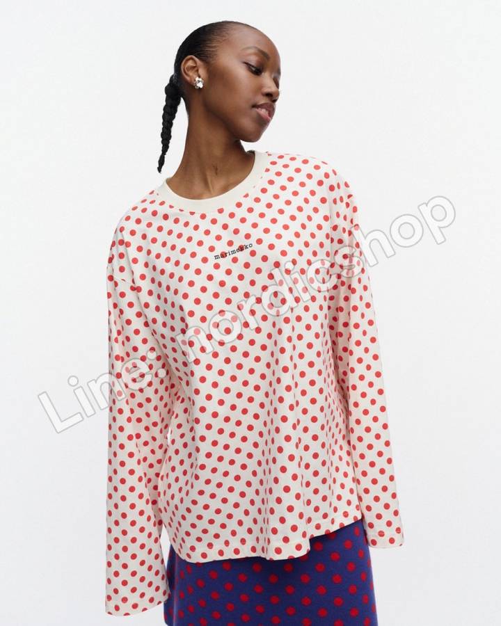 Marimekko Nippa Pallo Kioski 針織棉上衣・米白、紅色（4）
