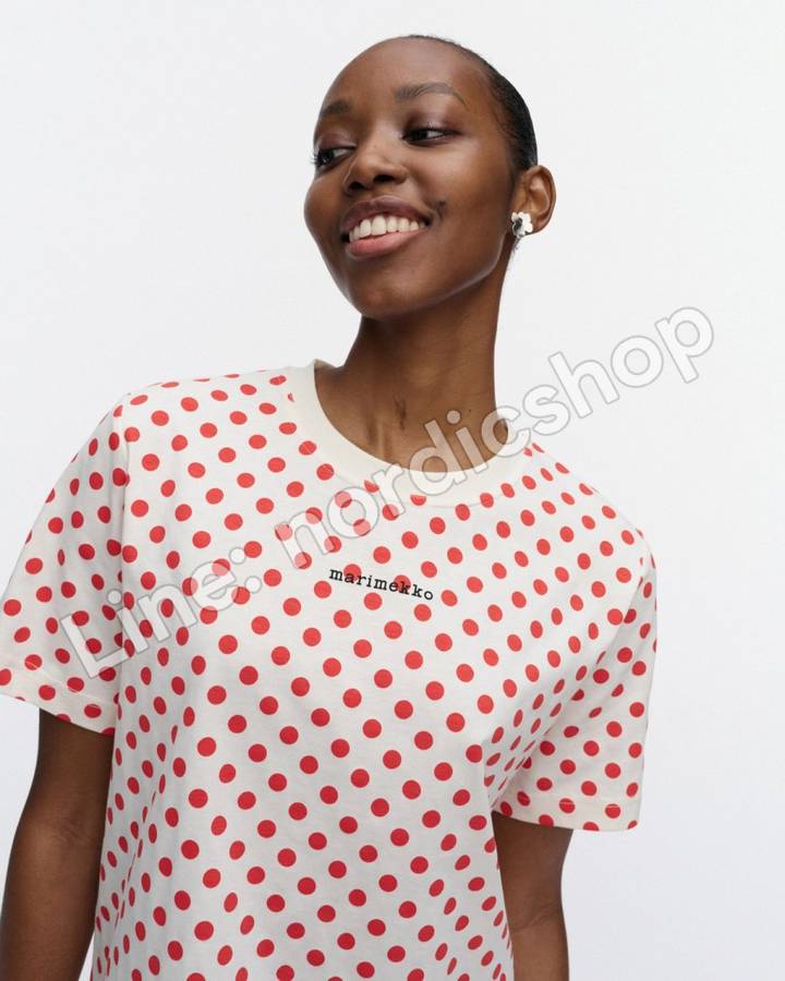 Marimekko Verkko Pallo Kioski T恤・米白、紅色（4）