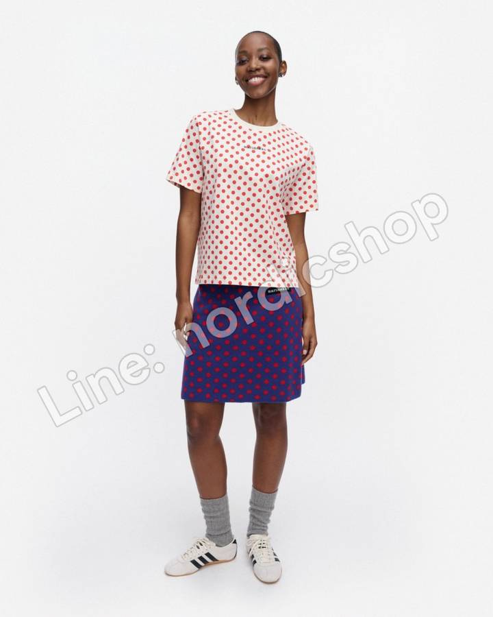 Marimekko Verkko Pallo Kioski T恤・米白、紅色
