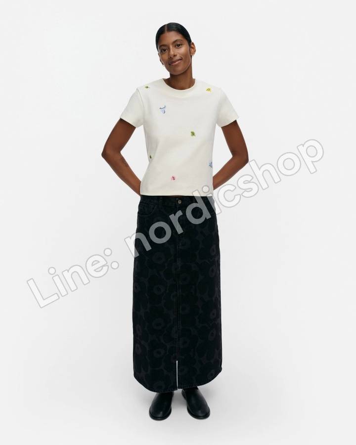 Marimekko Maridenim Kuvastuma Unikko 牛仔裙・水洗黑
