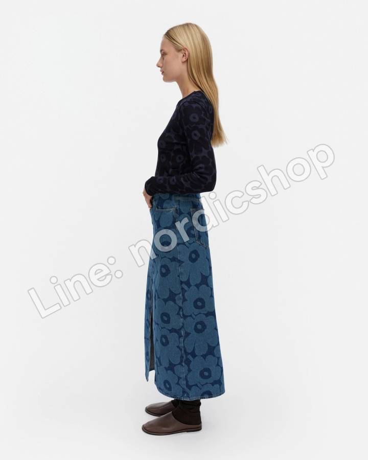 Marimekko Maridenim Kuvastuma Unikko 牛仔裙・靛藍（2）