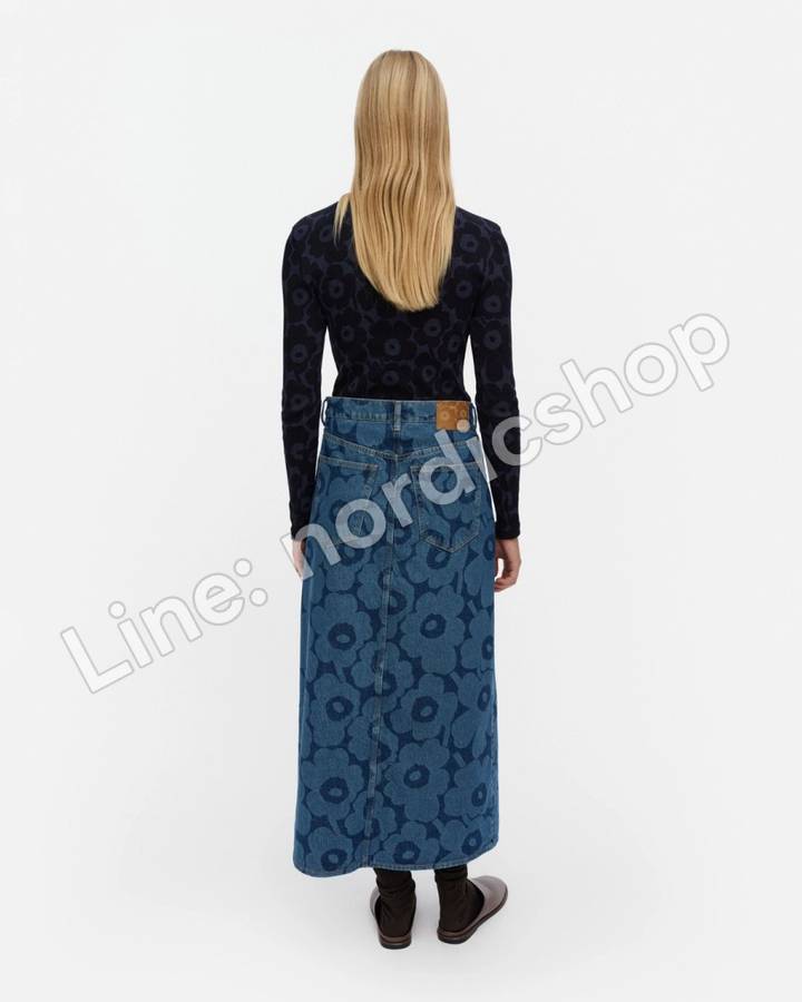 Marimekko Maridenim Kuvastuma Unikko 牛仔裙・靛藍（3）