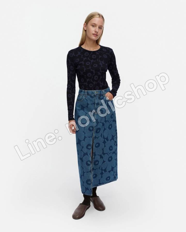 Marimekko Maridenim Kuvastuma Unikko 牛仔裙・靛藍