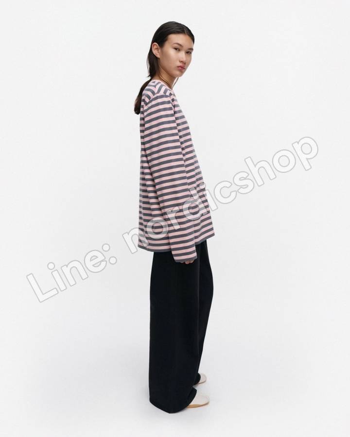 Marimekko Tasaraita Unisex Unikko Kioski 針織棉上衣・粉紅、深灰（2）