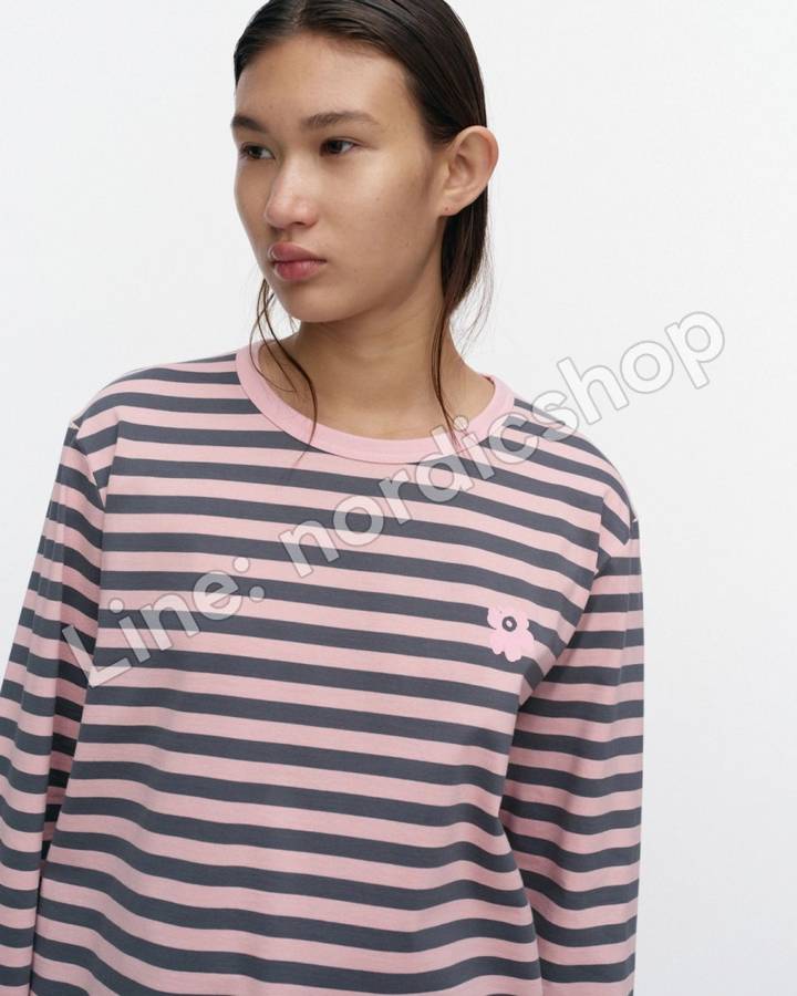 Marimekko Tasaraita Unisex Unikko Kioski 針織棉上衣・粉紅、深灰（4）