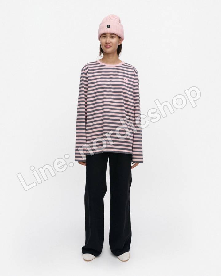 Marimekko Tasaraita Unisex Unikko Kioski 針織棉上衣・粉紅、深灰