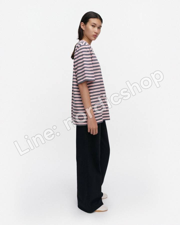Marimekko Tasaraita Unisex Unikko Kioski T恤・粉紅、深灰（2）