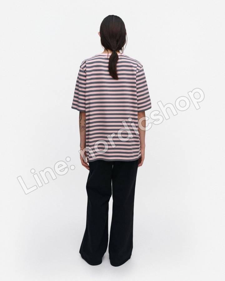 Marimekko Tasaraita Unisex Unikko Kioski T恤・粉紅、深灰（3）