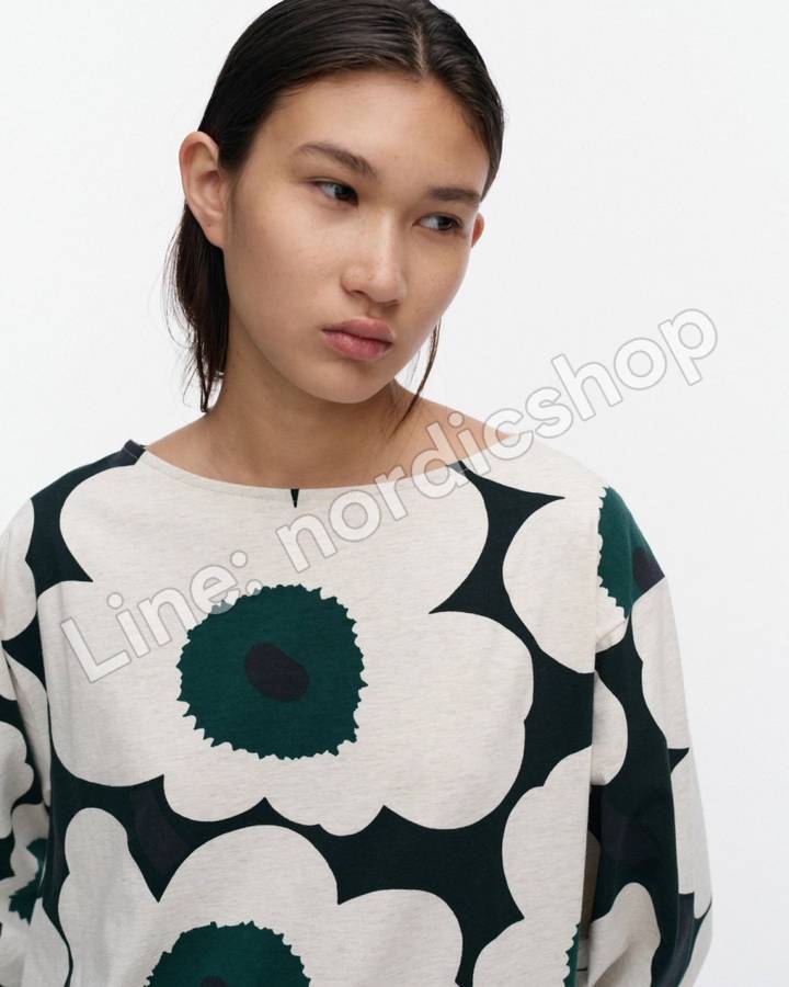 Marimekko Huljua Unikko 針織棉上衣・深綠、麻米色（2）