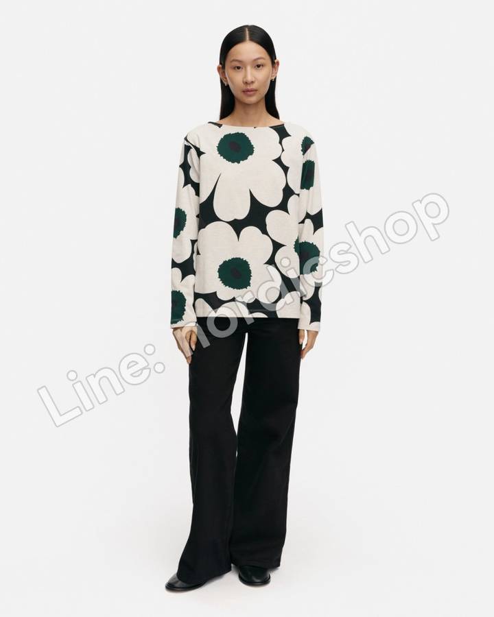 Marimekko Huljua Unikko 針織棉上衣・深綠、麻米色（3）