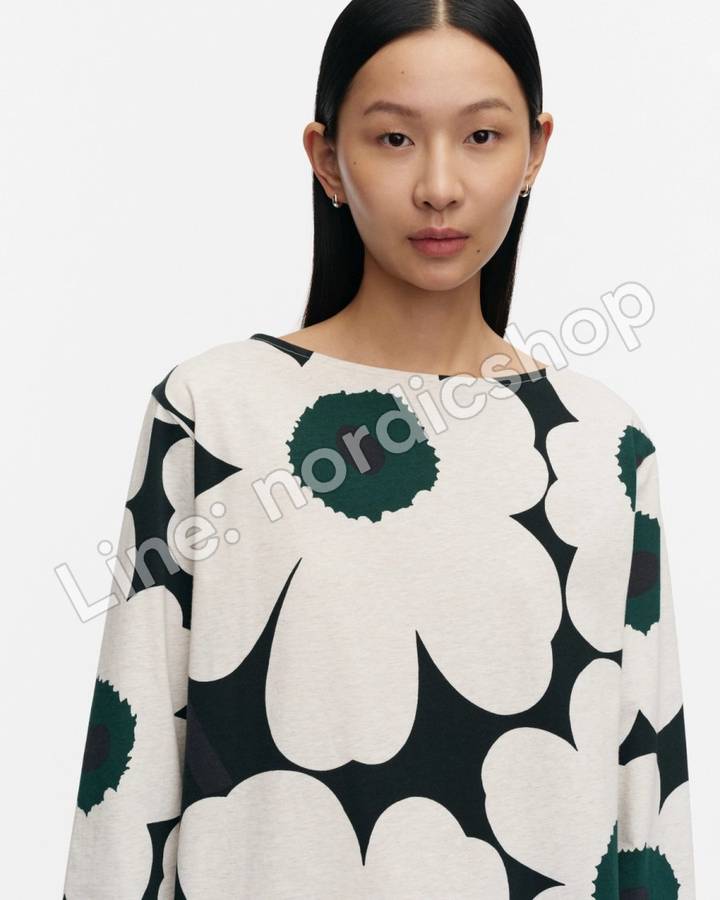 Marimekko Huljua Unikko 針織棉上衣・深綠、麻米色（4）