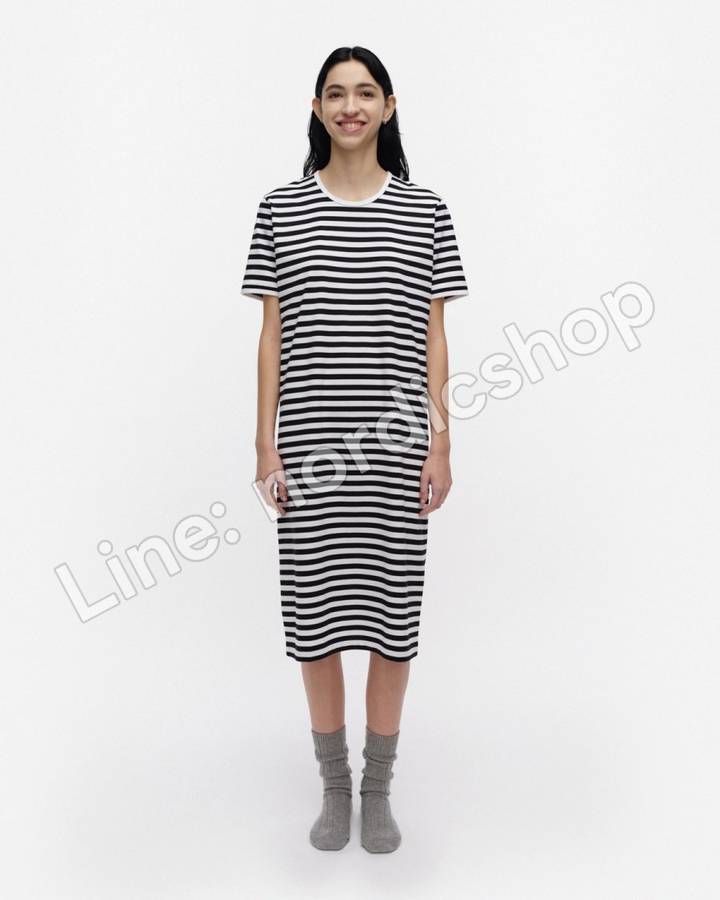 Marimekko Hetta II Tasaraita 睡裙・白色、黑色