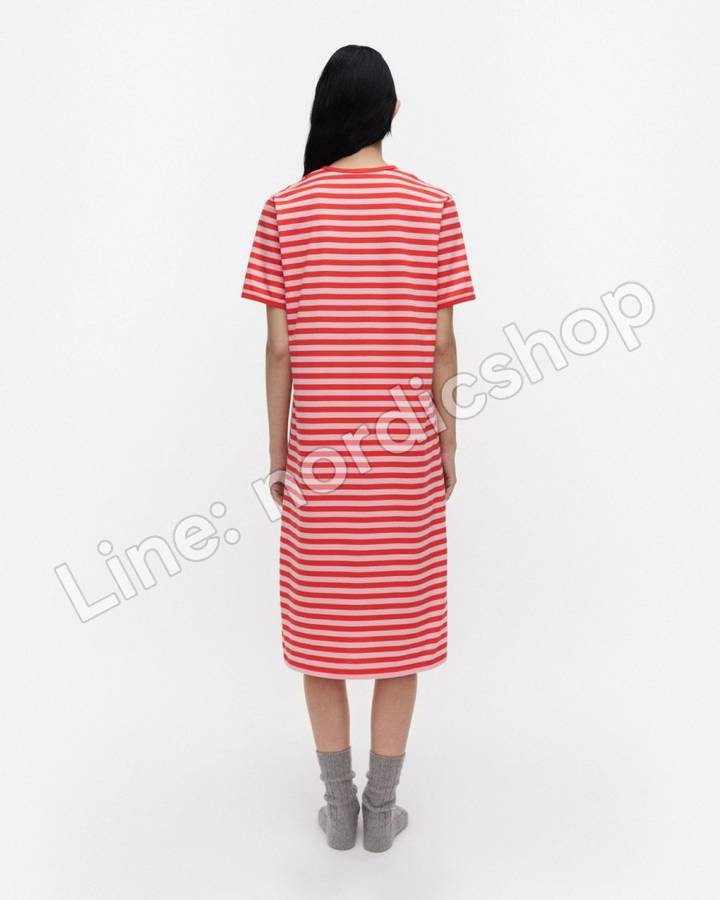 Marimekko Hetta II Tasaraita 睡裙・紅色、粉紅（2）