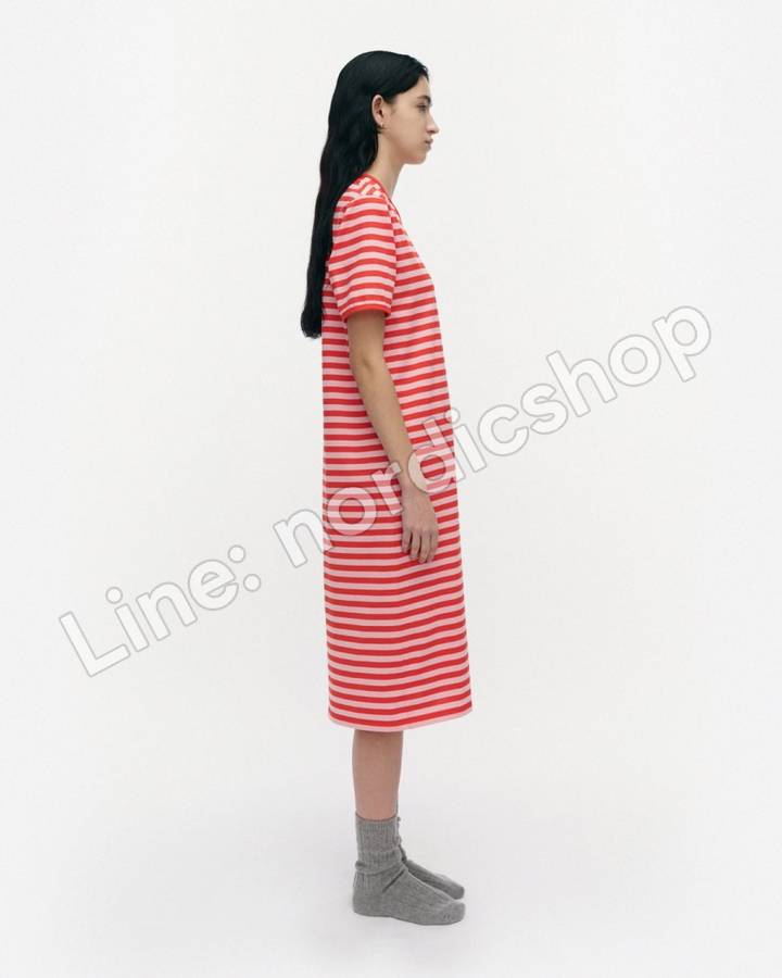 Marimekko Hetta II Tasaraita 睡裙・紅色、粉紅（4）