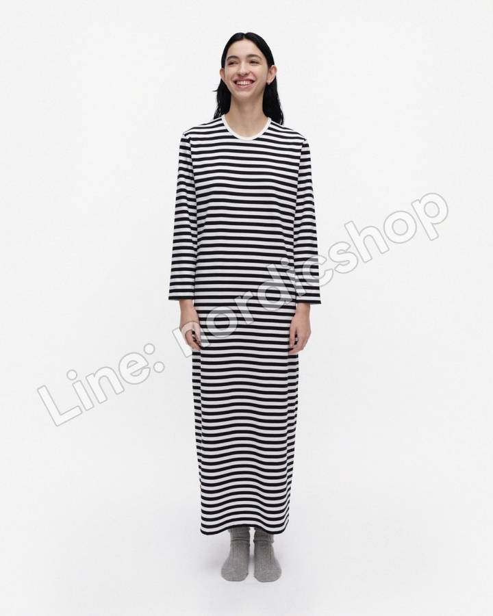 Marimekko Katju Tasaraita 睡裙・白色、黑色