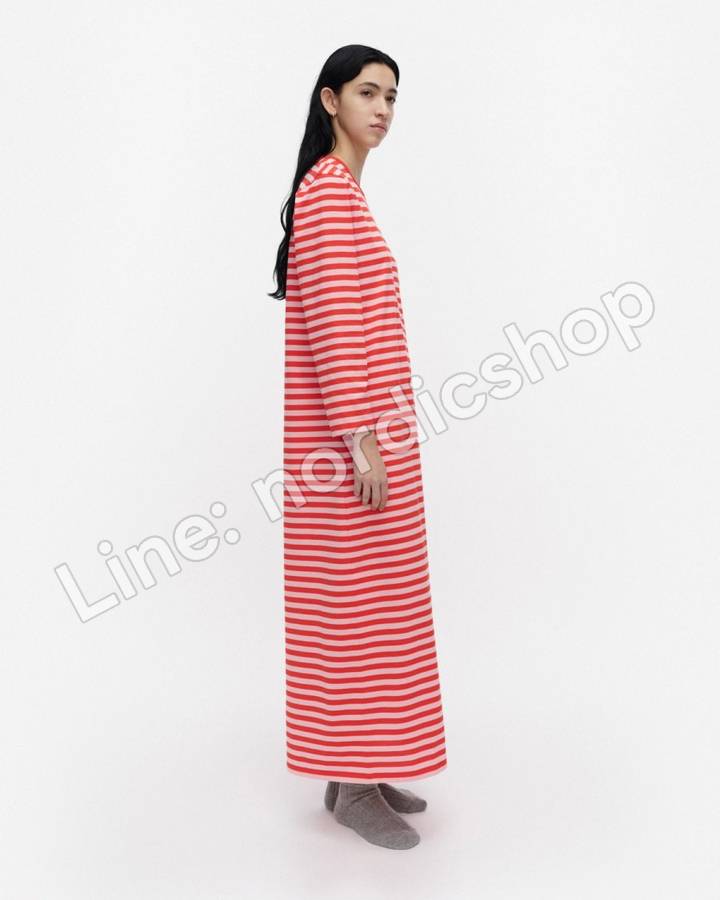 Marimekko Katju Tasaraita 睡裙・紅色、粉紅（2）