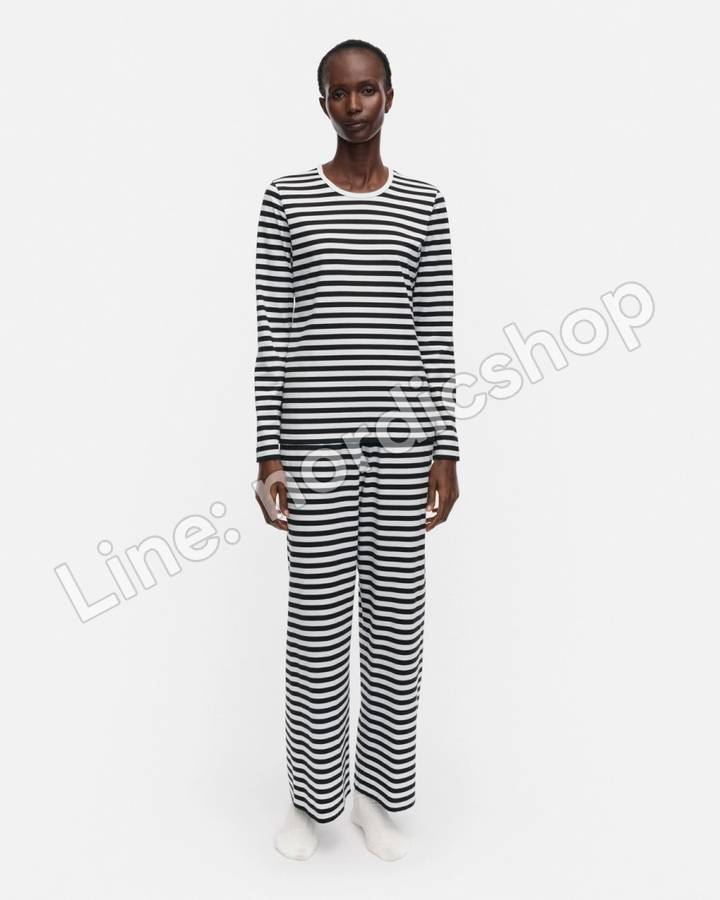 Marimekko Mari Tasaraita 針織棉上衣・白色、黑色