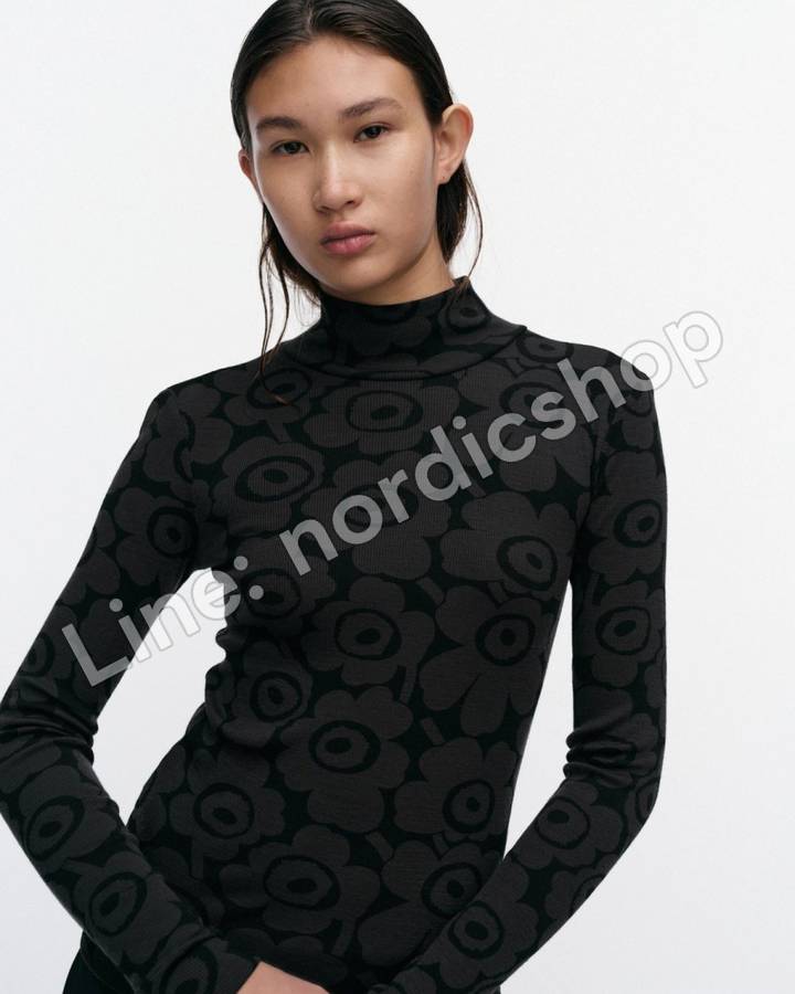 Marimekko Vilpotus Unikko 高領上衣・黑色、深灰（4）