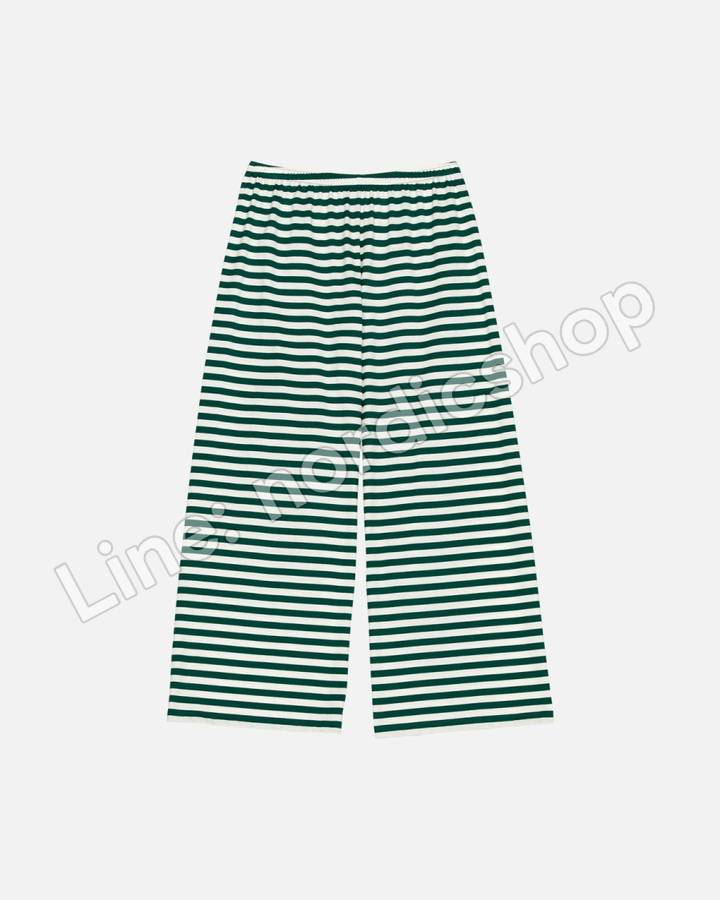 Marimekko Caissa Tasaraita 針織棉長褲・深綠、米白（2）