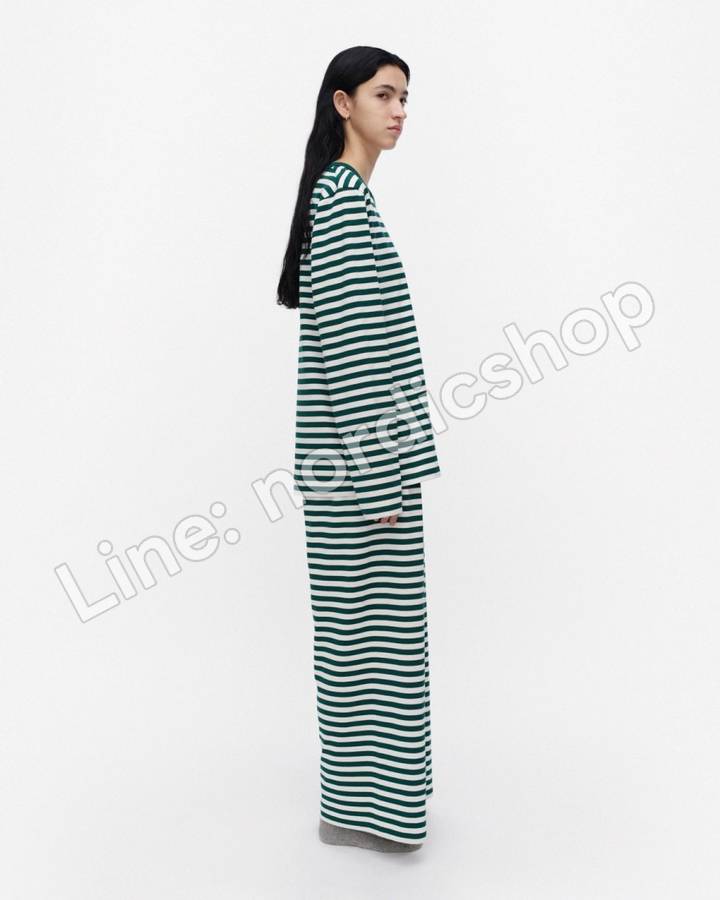 Marimekko Tasaraita Unisex 針織棉上衣・深綠、米白（2）