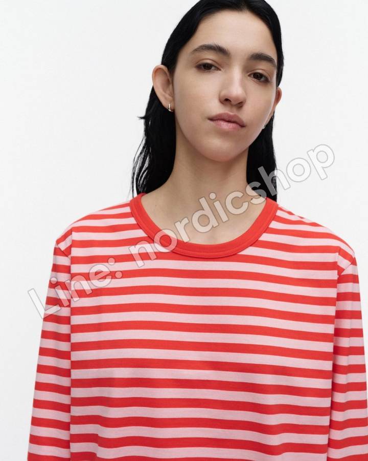 Marimekko Tasaraita Unisex 針織棉上衣・紅色、粉紅（4）