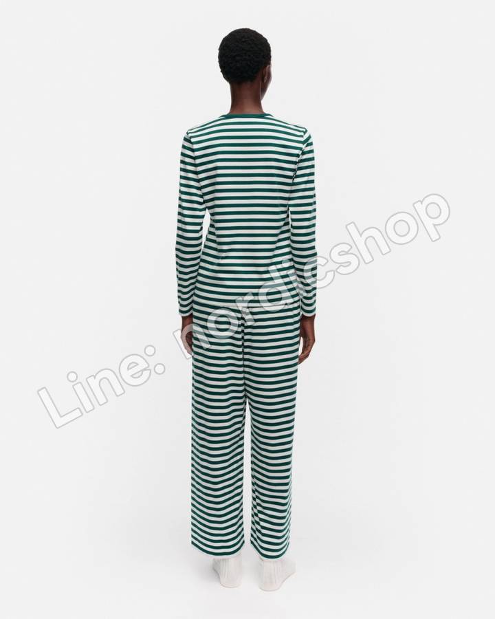 Marimekko Mari Tasaraita 針織棉上衣・深綠、米白（3）
