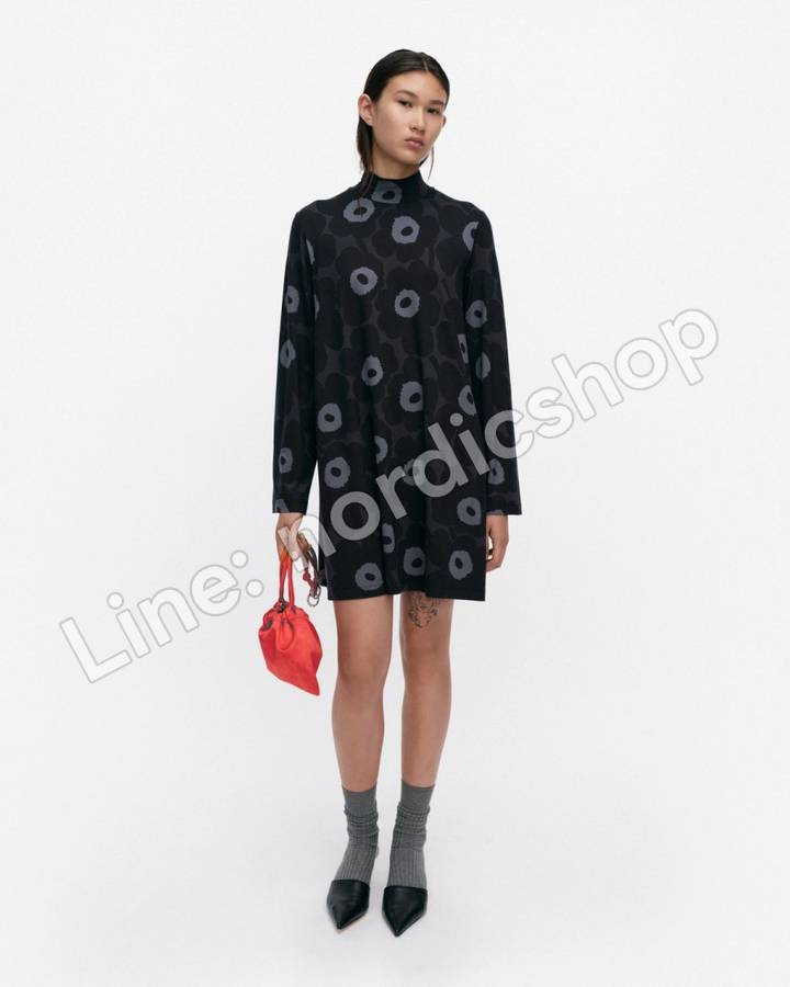 Marimekko Tuskin Unikko 針織棉洋裝・黑色、深灰、灰色