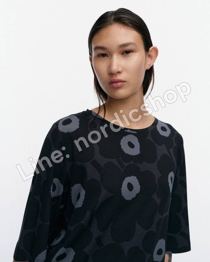 Marimekko Kollaasi Unikko T恤・黑色、深灰、灰色（4）