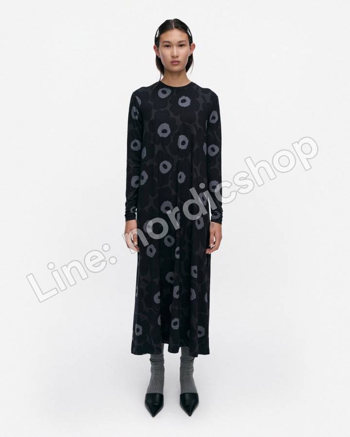 Marimekko Kolmin Unikko 針織棉洋裝・黑色、深灰、灰色
