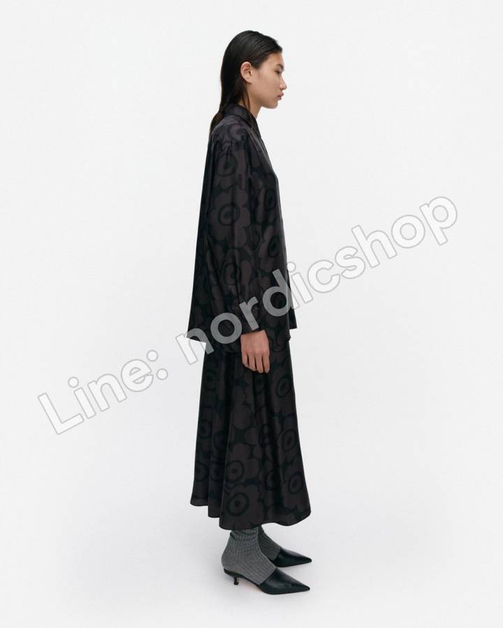 Marimekko Monesti Unikko 絲質襯衫・黑色、深灰（2）