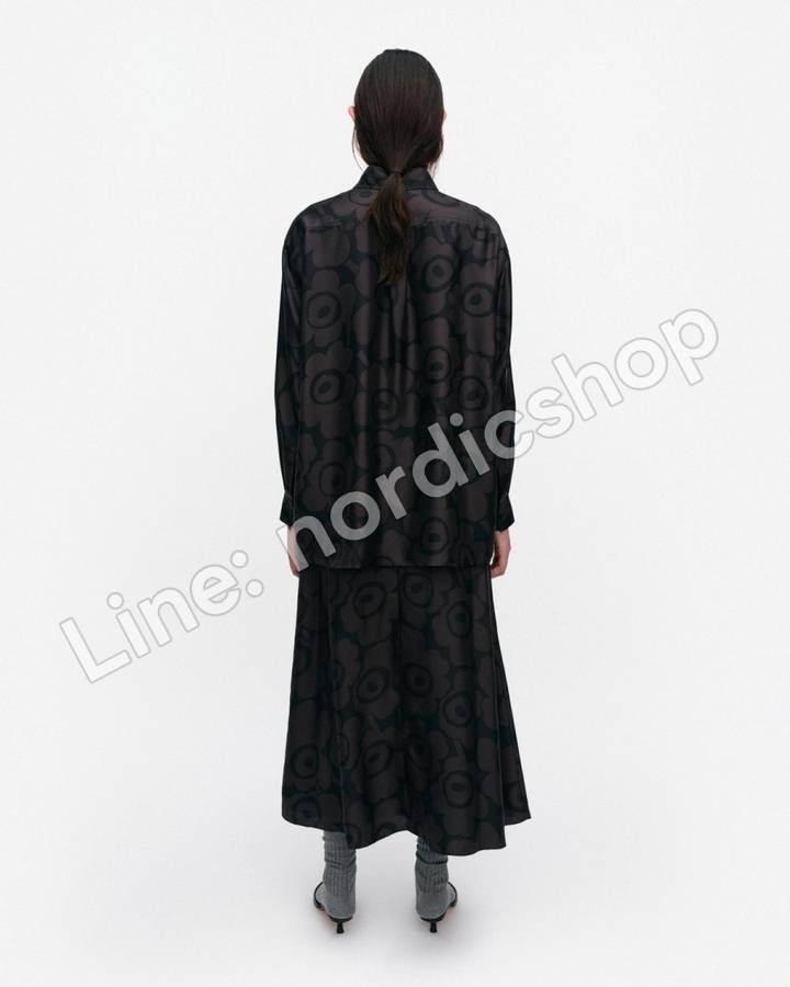 Marimekko Monesti Unikko 絲質襯衫・黑色、深灰（3）