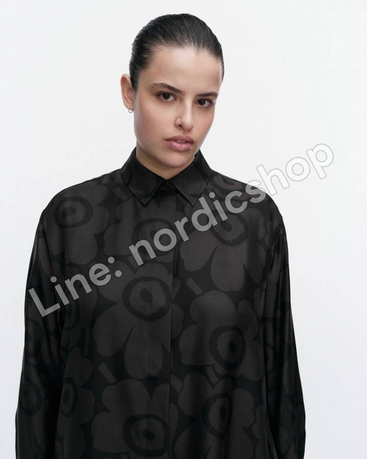 Marimekko Monesti Unikko 絲質襯衫・黑色、深灰（4）