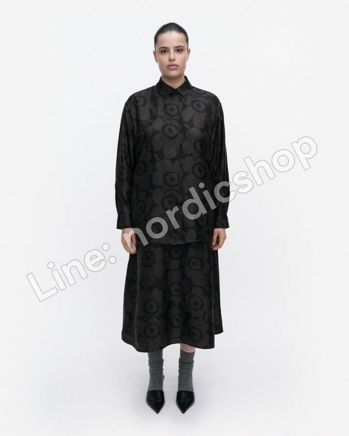 Marimekko Monesti Unikko 絲質襯衫・黑色、深灰