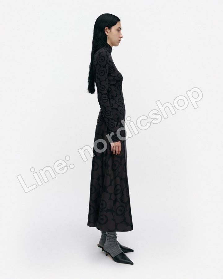Marimekko Koostumus Unikko 絲質裙・黑色、深灰（2）