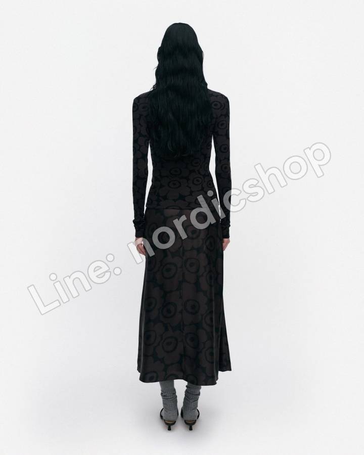 Marimekko Koostumus Unikko 絲質裙・黑色、深灰（3）