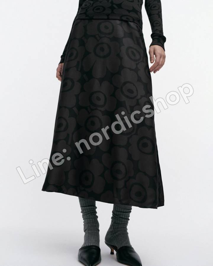 Marimekko Koostumus Unikko 絲質裙・黑色、深灰（4）