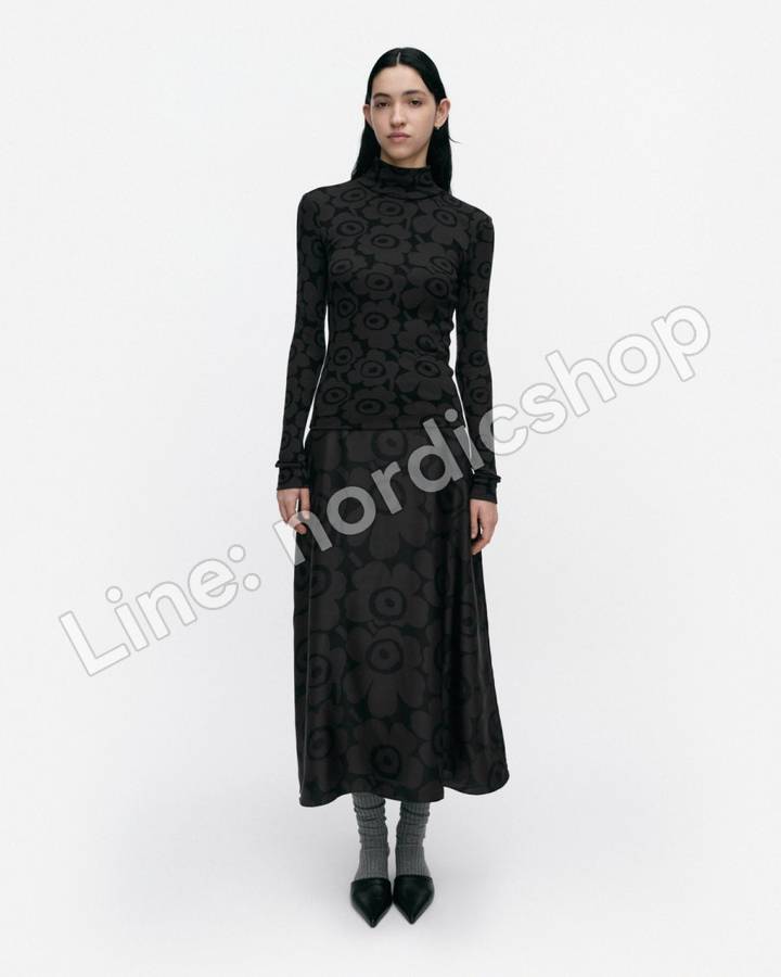 Marimekko Koostumus Unikko 絲質裙・黑色、深灰