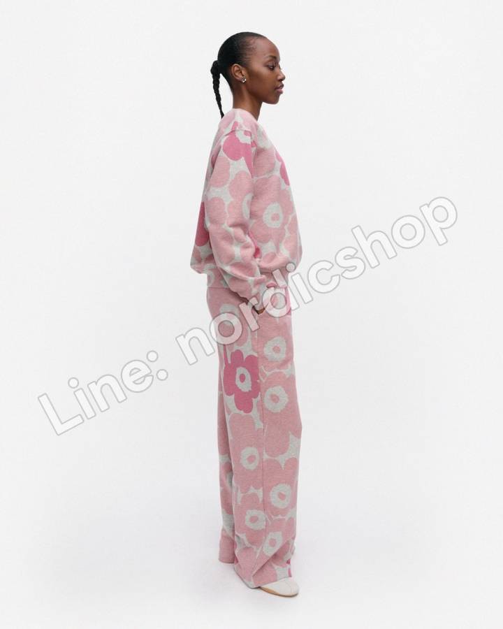 Marimekko Varret Pieni Unikko Kioski 棉質休閒褲・麻灰、粉紅(2)
