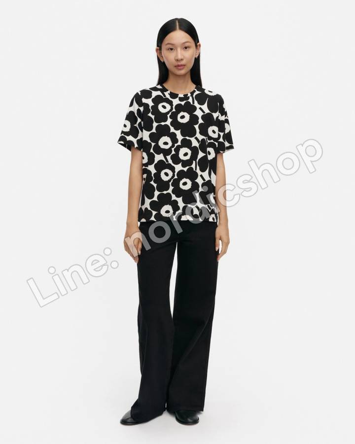 Marimekko Tunnit Unikko T恤・黑色、米白（2）