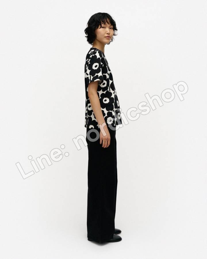 Marimekko Tunnit Unikko T恤・黑色、米白（3）