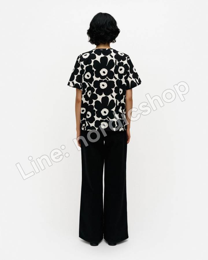 Marimekko Tunnit Unikko T恤・黑色、米白（4）