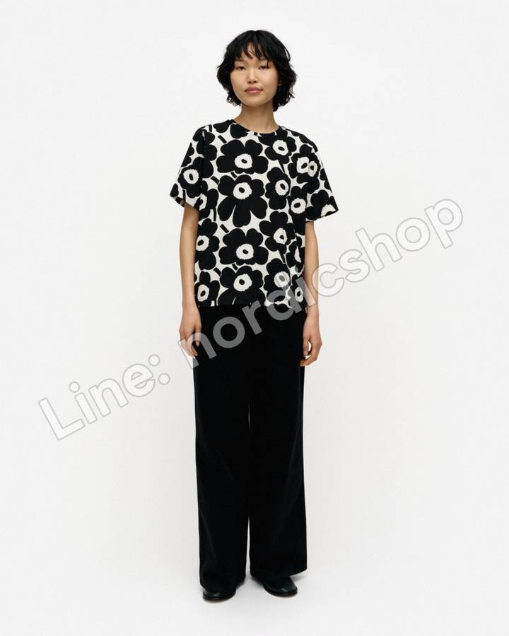 Marimekko Tunnit Unikko T恤・黑色、米白