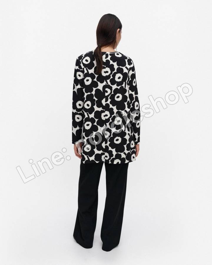 Marimekko Kevät Unikko 針織棉長版上衣・黑色、米白（3）