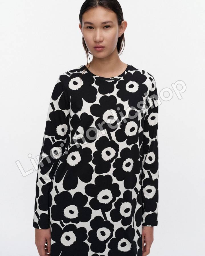 Marimekko Kevät Unikko 針織棉長版上衣・黑色、米白（4）