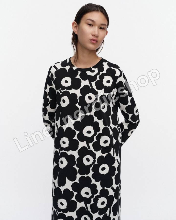 Marimekko Hujanhajan Unikko 針織棉洋裝・黑色、米白（4）