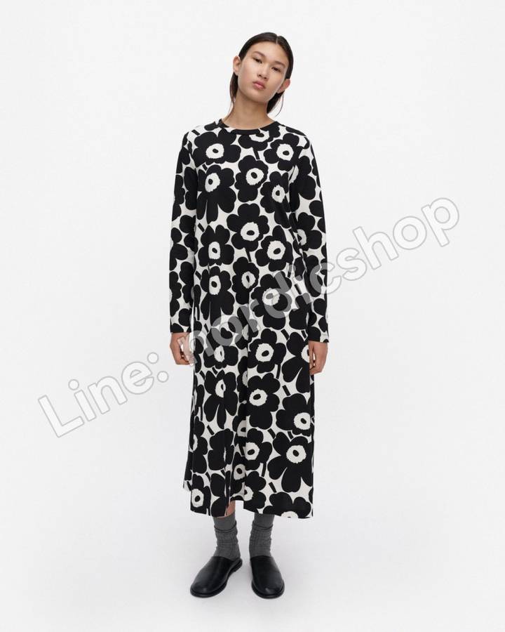 Marimekko Hujanhajan Unikko 針織棉洋裝・黑色、米白
